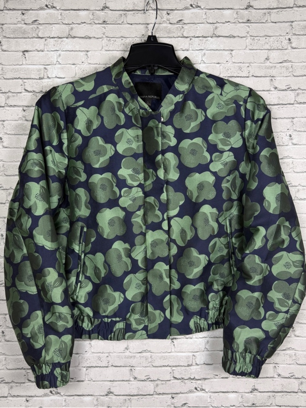 Banana Republic Navy Jacket with Green Floral Print Womens Size L